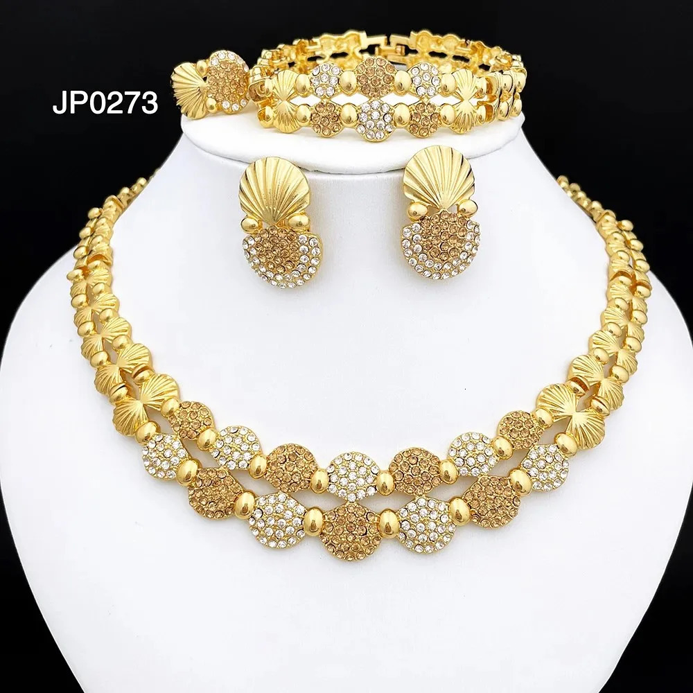 latest Italian Ladies Fine Jewelry Sets Gold Color Women Necklace Earrings African Big Jewelry Wedding Party Gift 251016