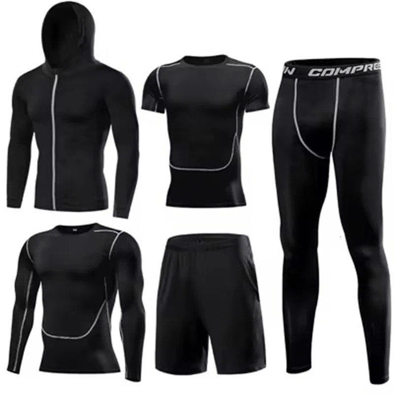 Mens 5pcs sets Boxing suit rashguard male kit MMA compression clothing men longsleeved tshirtleggings tracksuit Sport Suit 251010