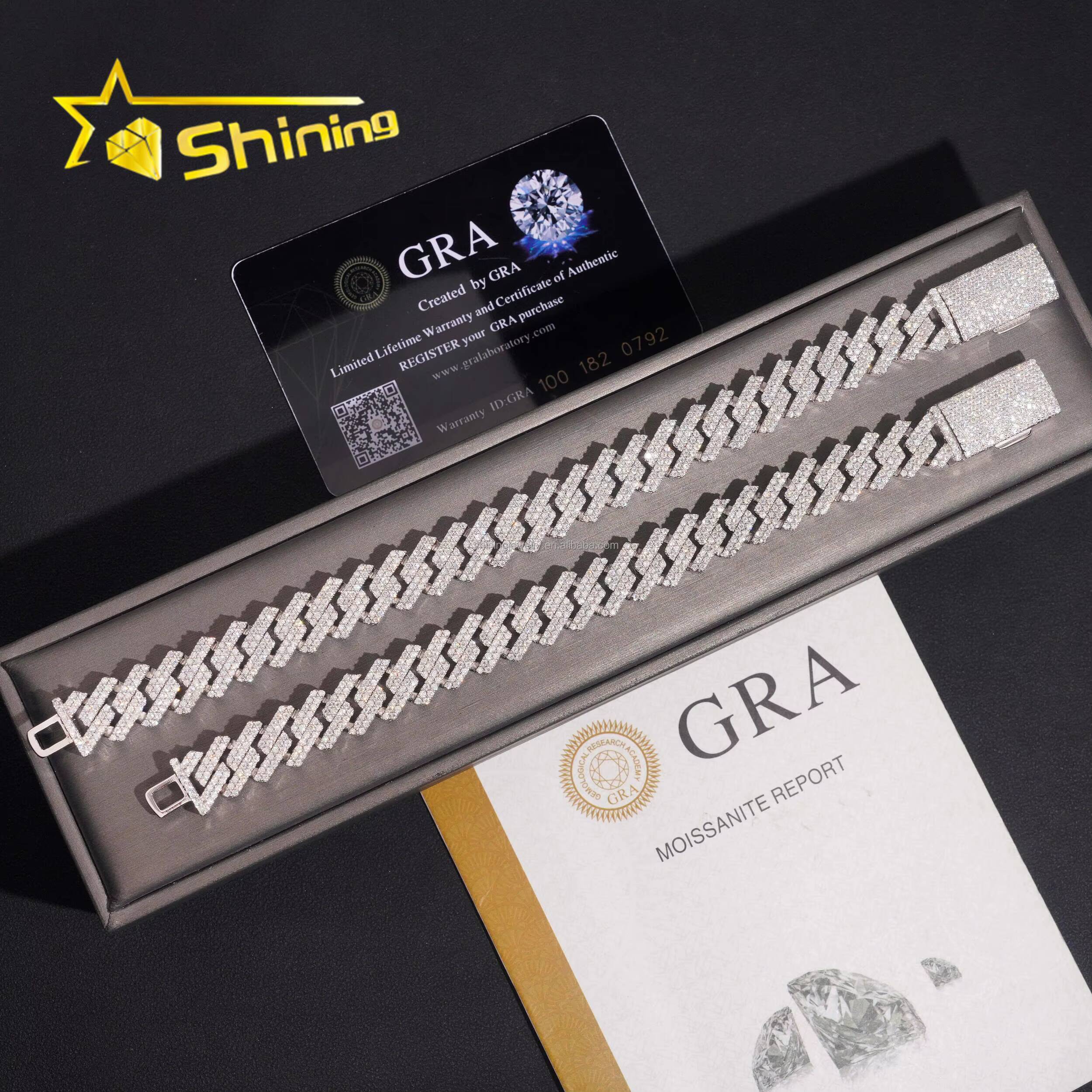 Hot Selling Drop Shipping New Arrivals Hip Hop 12mm 2Row Stone VVS1 Moissanite Diamond Iced Out S925 Silver Miami Cuban Bracelet