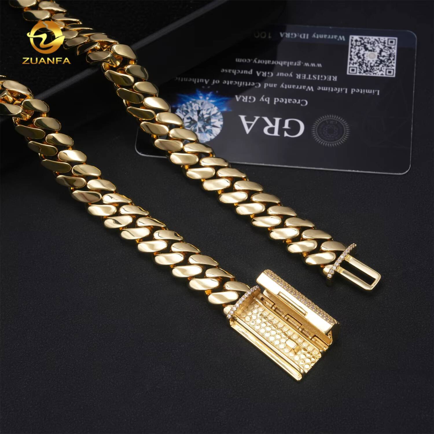 Classic 12mm Cuban Link Chain Moissanite Clasp Hip Hop Chain 925 Silver Iced Out Miami Cuban Link