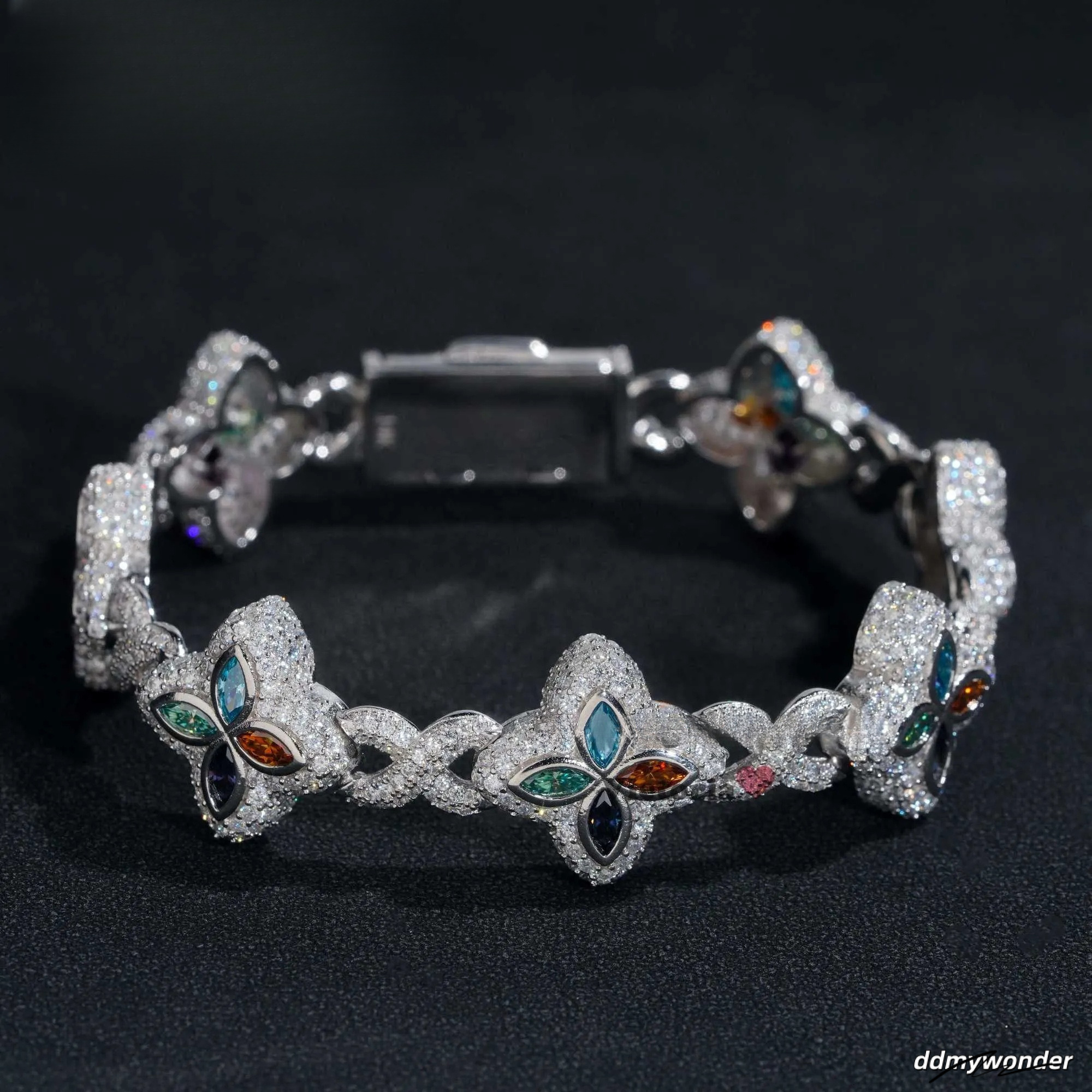 New Trendy Rapper Jewelry Hip Hop Gold Plated Moissanite Dia Sier Clover Infinity Men Cuban Link Bracelet Ddmywonder