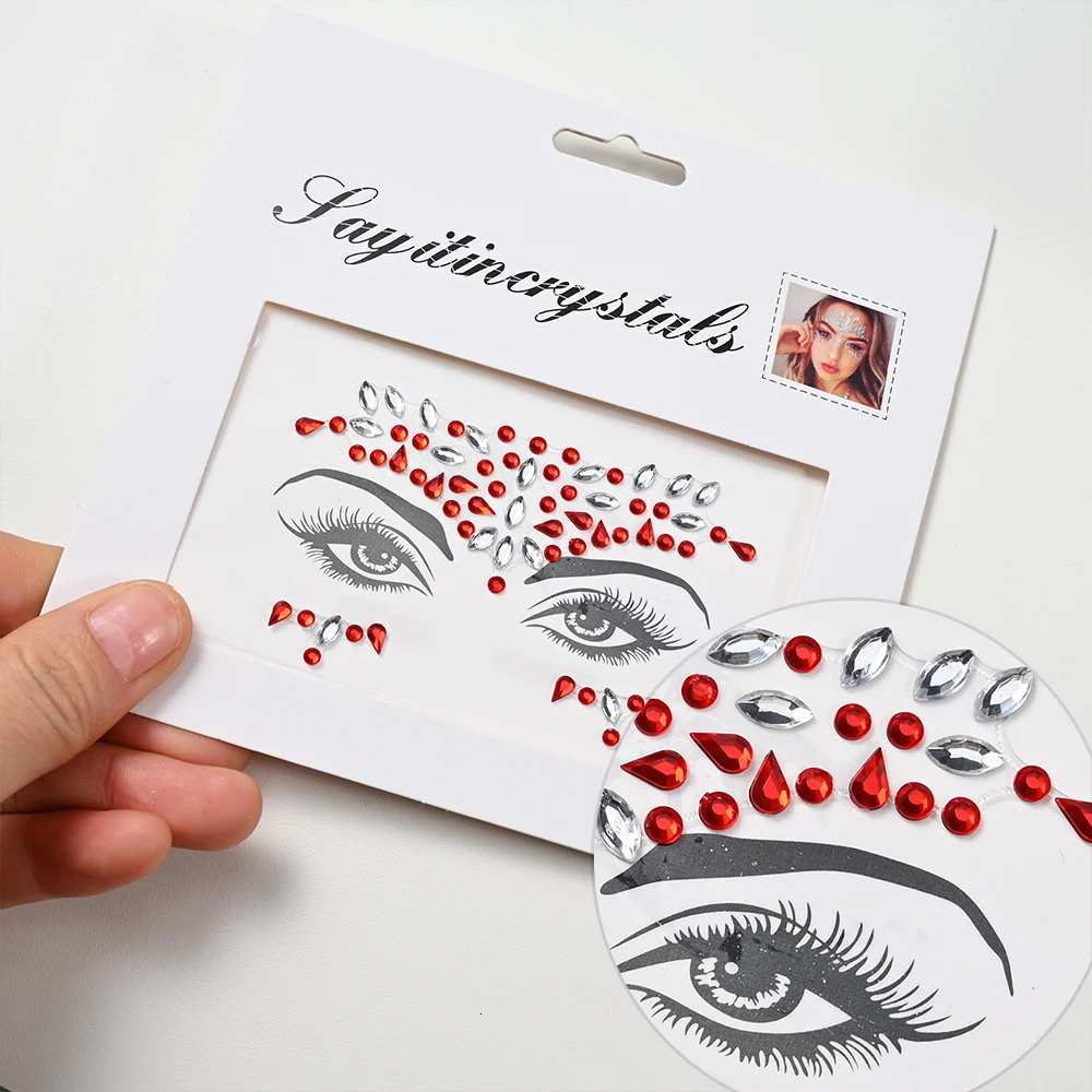 5Pcs Mermaid Face Jewels Gems Rhinestones Rave Eyes Body Temporary Sticker Crystal Face Stickers Decorations for Women Kids 251015