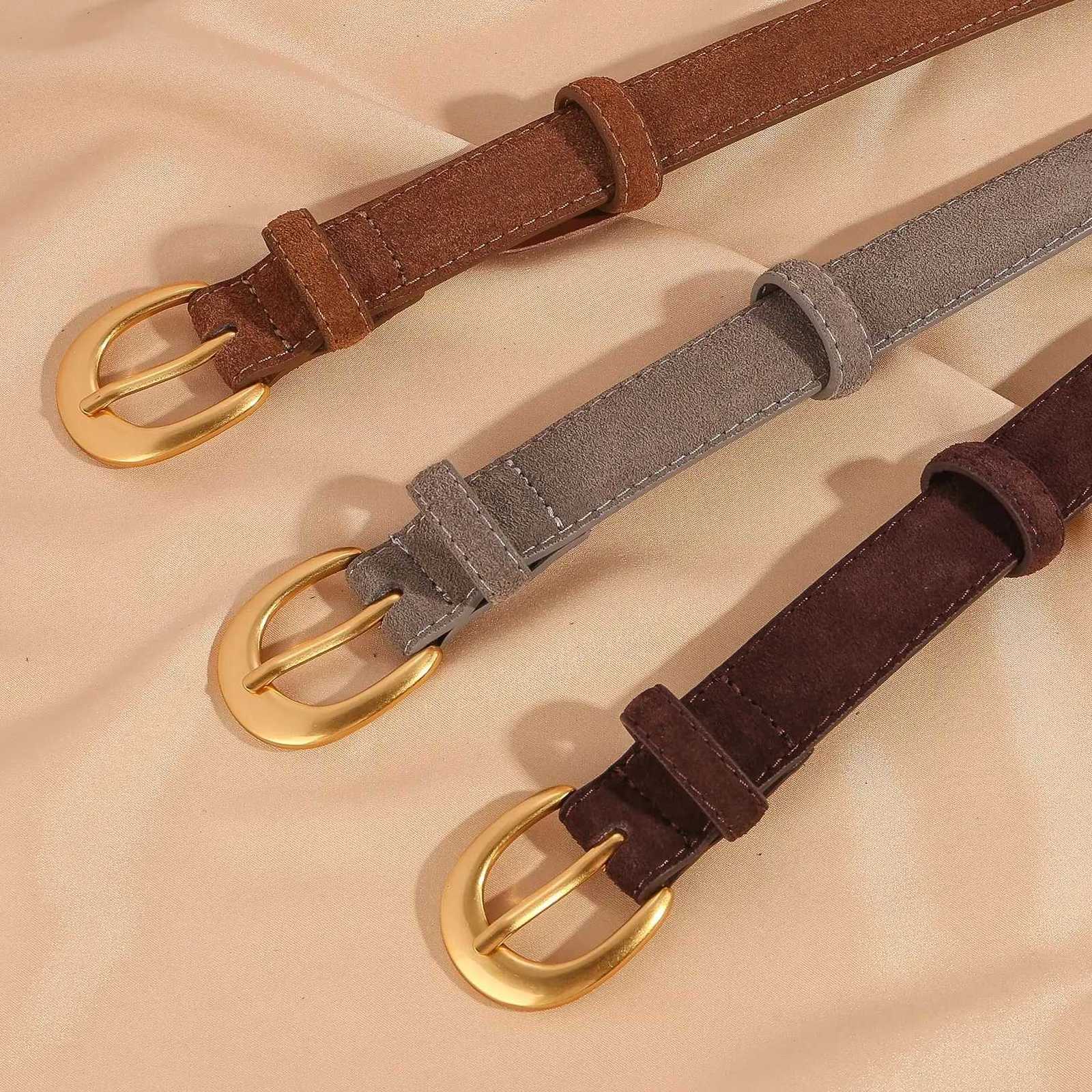 Vintage Womens Suede Belt for Jeans Dresses Pants Fashion Adjustable Ladies Leather Belt with Gold Metal Buckle W251018