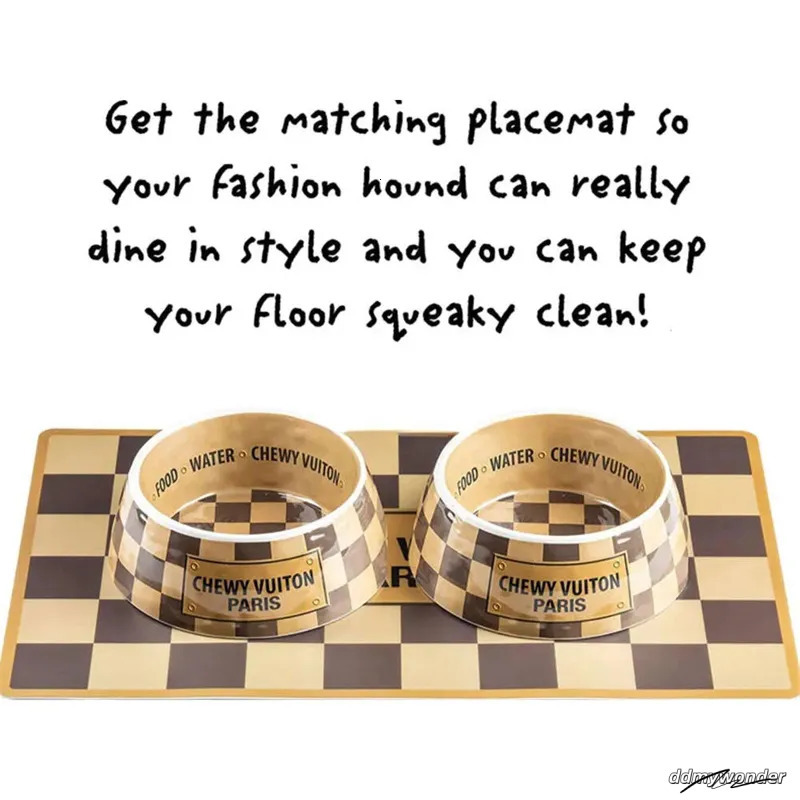 Pet Food Water Bowl Set With Mat - Anti-Slip Melamine Feeding Dish For Cats And Dogs, Wide Base Ddmywonder