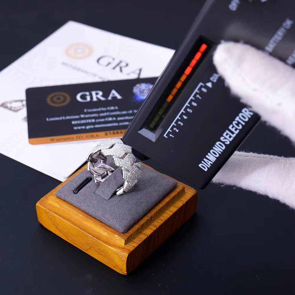 In Stock Wholesale Bulk 3 Rows Jewelry 925 Sterling Silver Gra Vvs Moissanite Mossanite Diamond Iced Out Cuban Ring Men Hip Hop