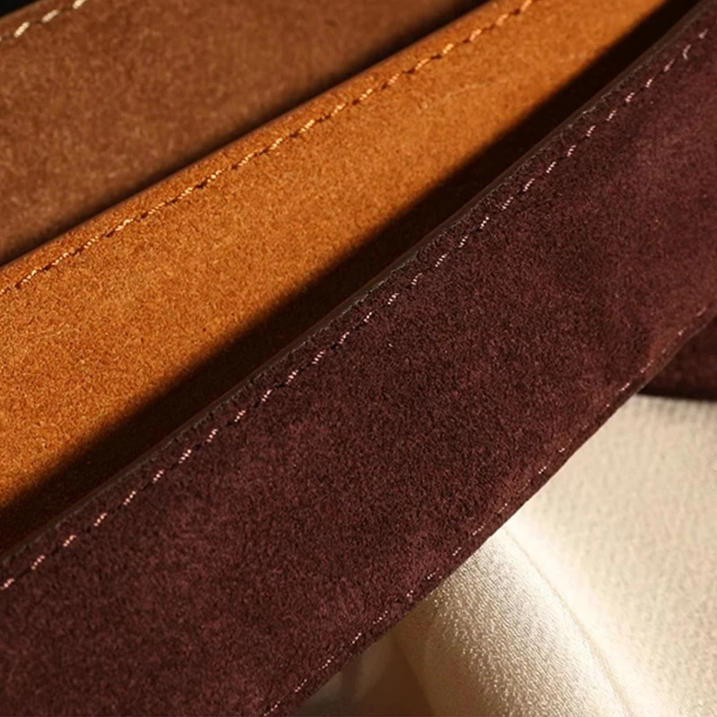 Fashion deerskin suede womens belt square metal pin buckle to match dress jeans belt 251016