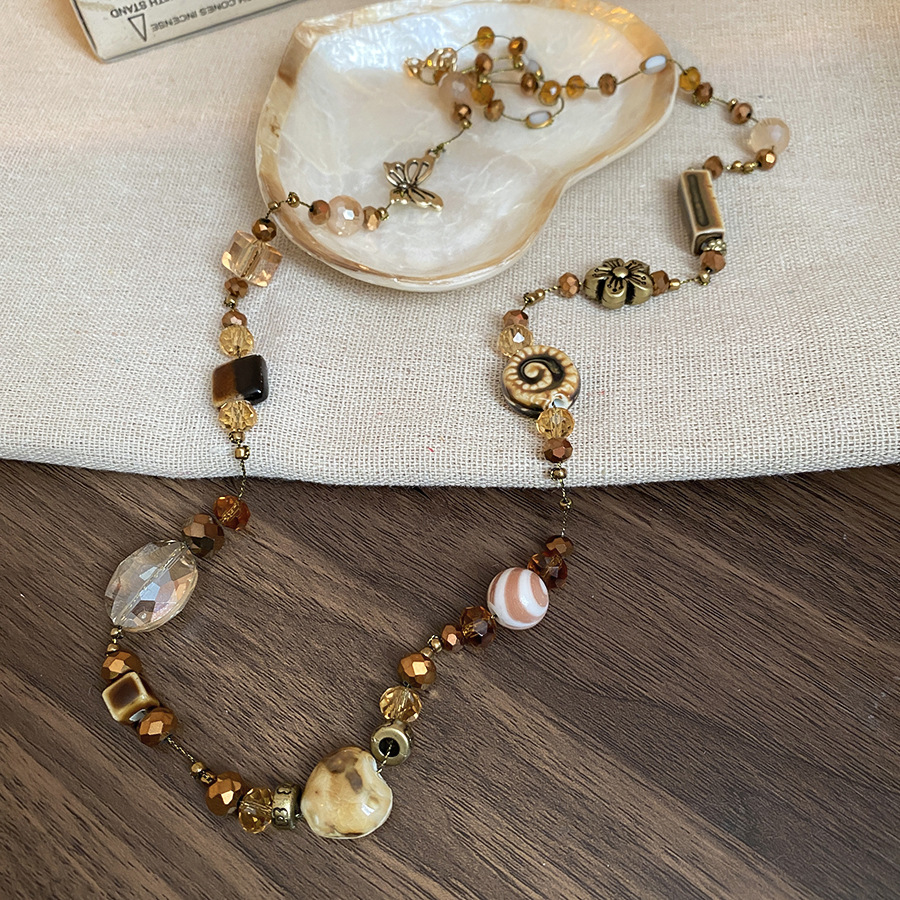 Butterfly Flower Ceramic Heart Artificial Crystal Necklace High-End Autumn Winter Sweater Chain Women's Niche Jewelry