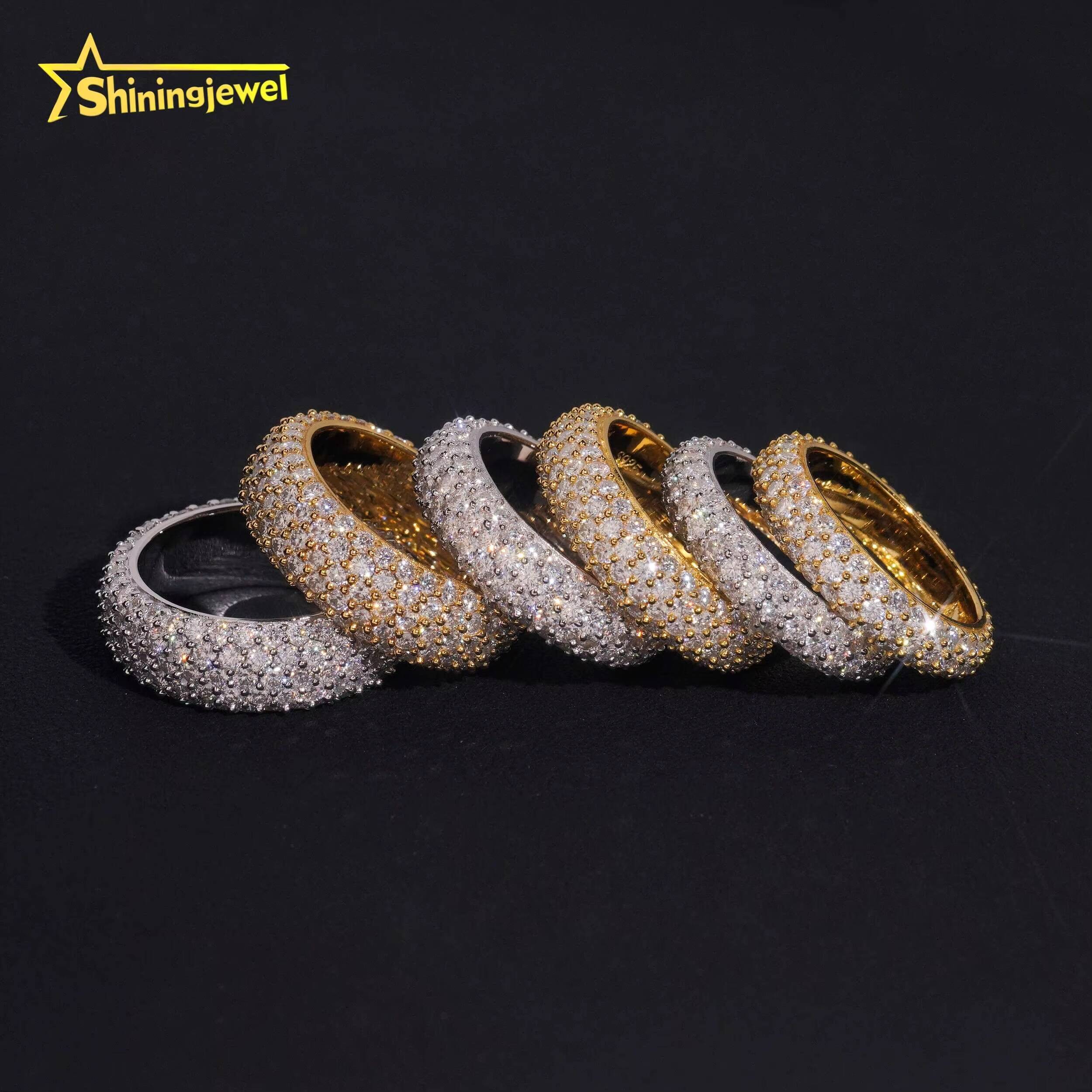 Fully Iced Out 3 to 5 Rows Moissanite Rings Men Women Hip Hop Jewelry Custom Moissanite Ring Engagement Wedding Daily Wear