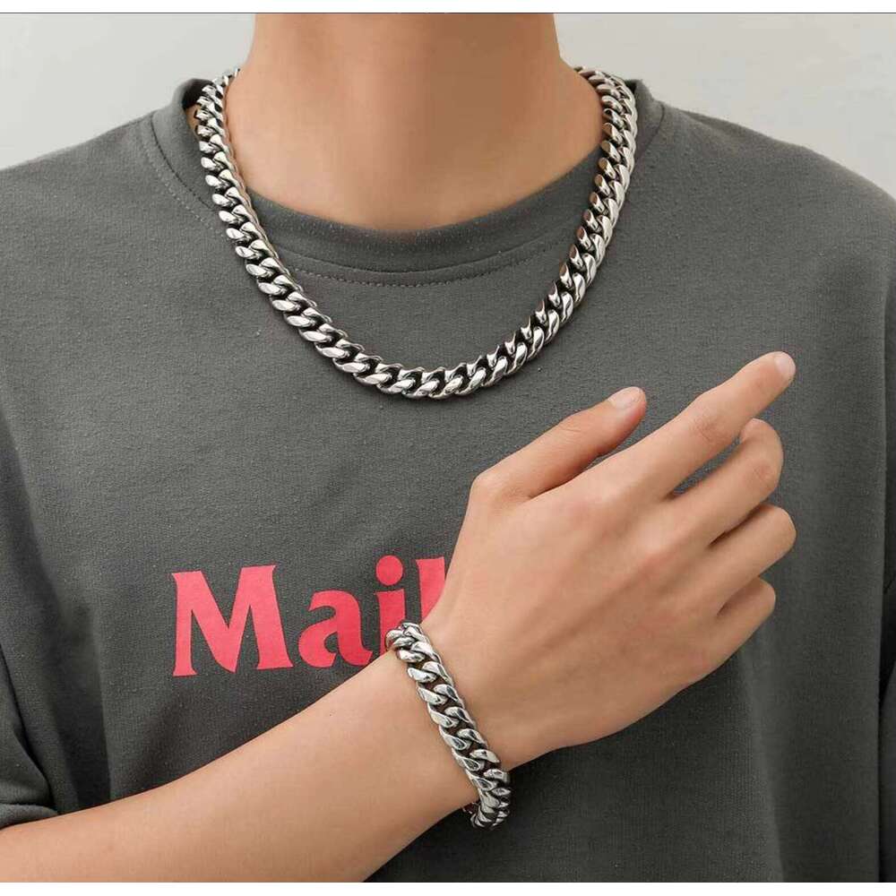 New Gold-Plated sterling silver 6-18mm Matte Monaco Necklace Miami Curb Cuban Chain