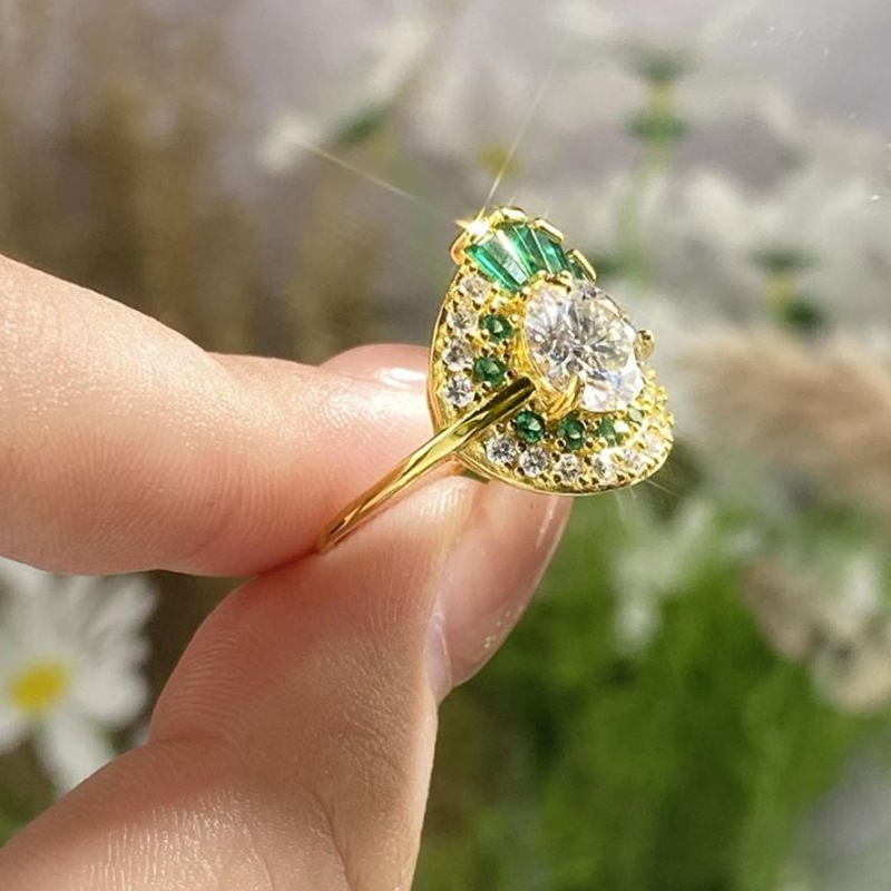 MT GRA 2CT Moissanite Ring Unique Design Floral Cut Emerald Loose Gem Diamond Moissanite Ring 925 Sterling Silver for Women High Quality