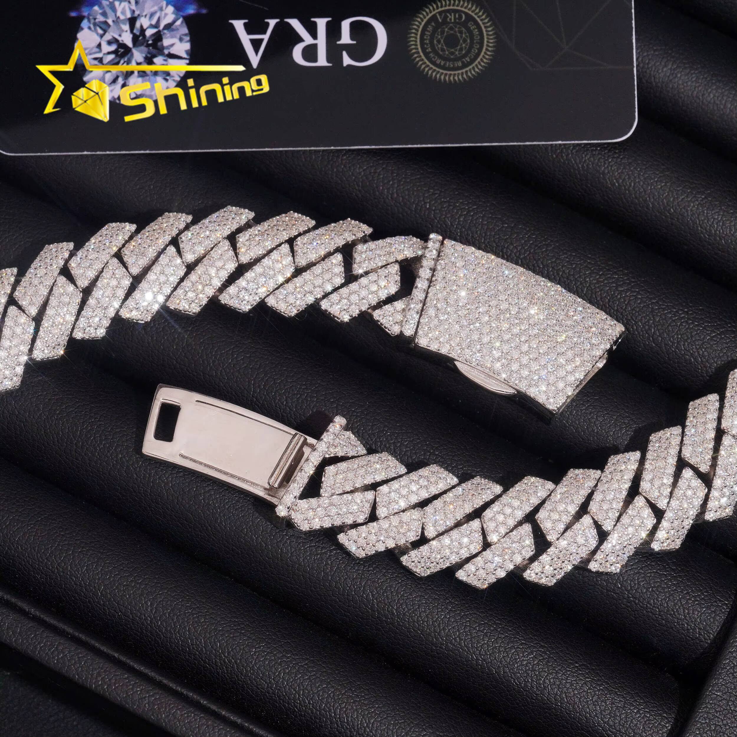 Promotion Hot Selling Hip Hop Jewelry 15mm Solid 925 Silver Bent Box Clasp Men Necklace Iced Out VVS Moissanite Cuban Link Chain