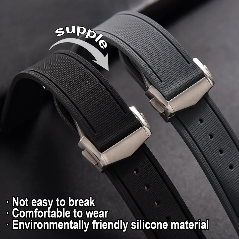 Premium Grade Soft FKM Rubber Watch Strap 20mm 21mm 22mm Perfect Fit Flat End Universal Quick Release Watch Strap 251016