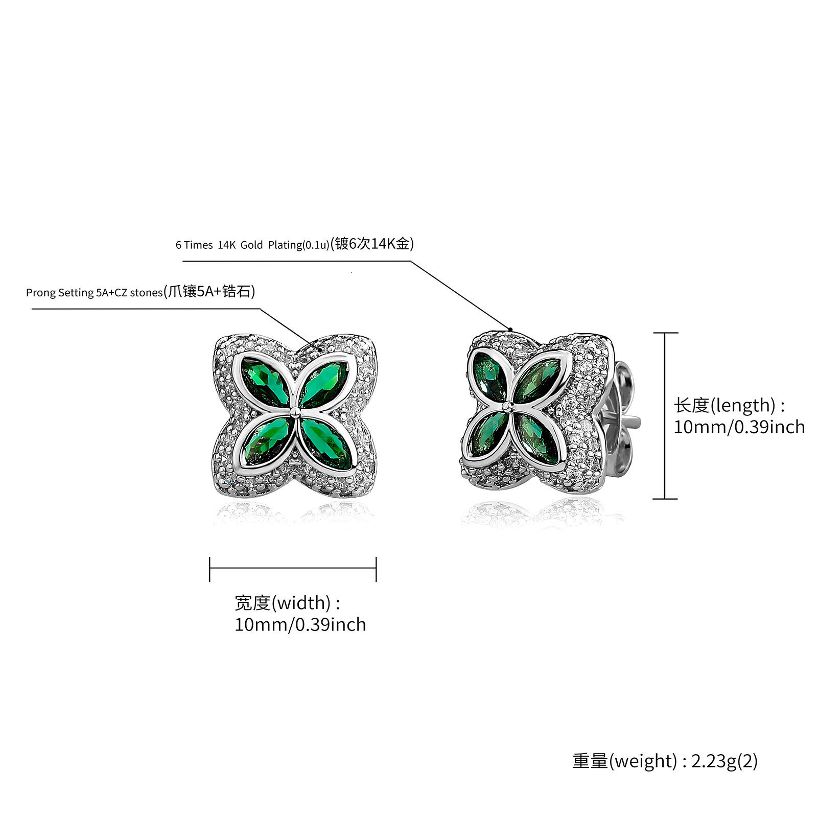 Luxury Brand Designer Jewelry Four-Leaf Clover Full Dia Pave Earrings Simple Ear Jewelry High-End Sense Personality Fashion Ear Accessories