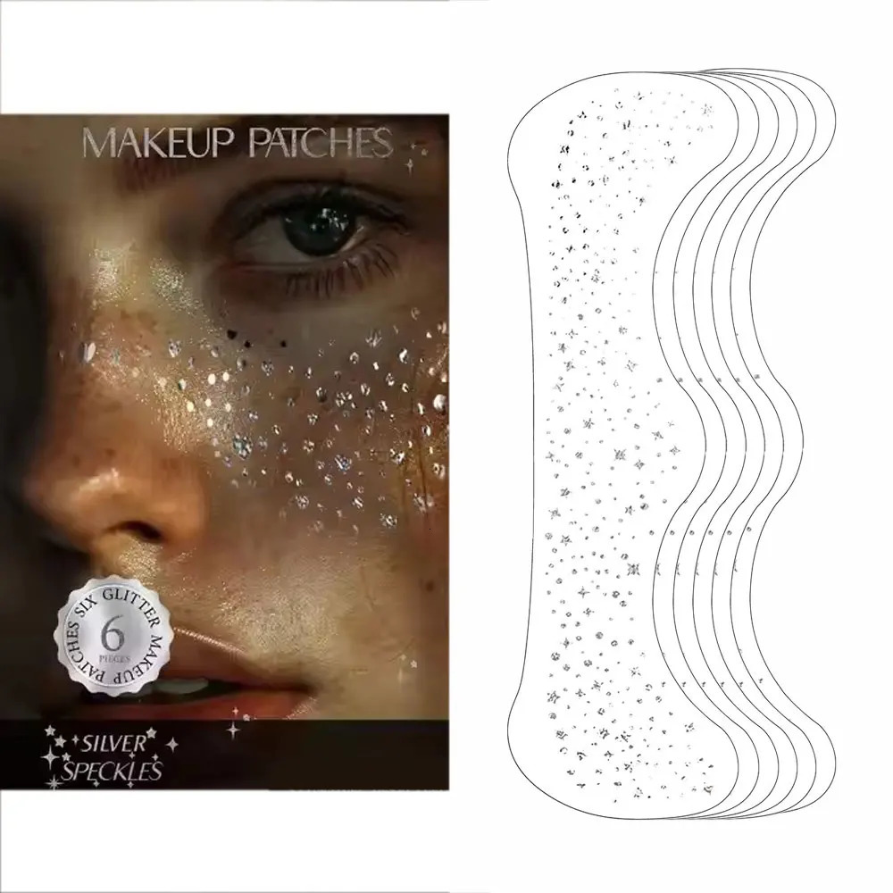 6pcs Silver Glitter Fake Freckle Tattoo Stickers for Face Makeup Waterproof Gold Temporary Tattoos for Women Holiday Music Party 251015