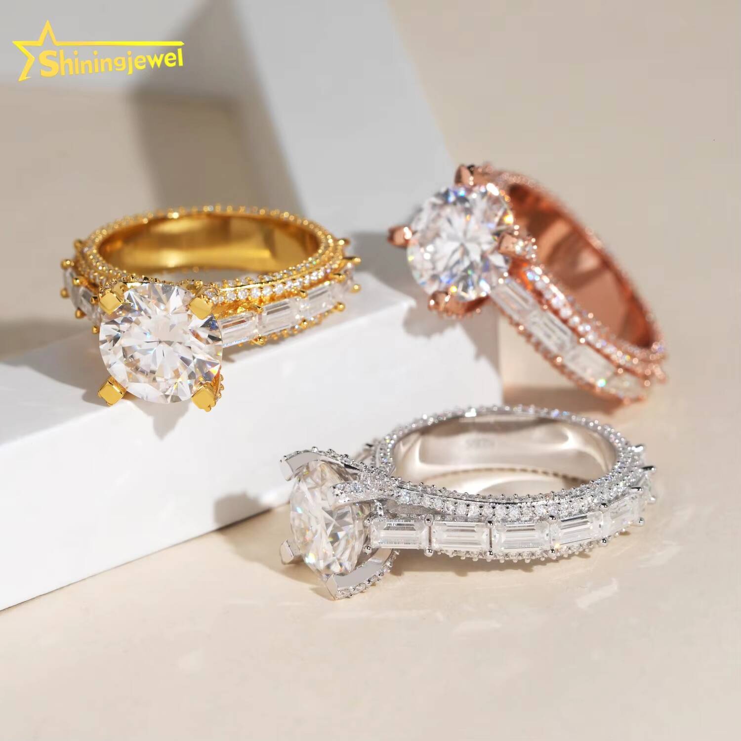 Fashion Men Moissanite Ring Hip hop Iced Out Round 5ct Hip Hop Ring 925 Silver Moissanite Wedding Band Pass Diamond Tester