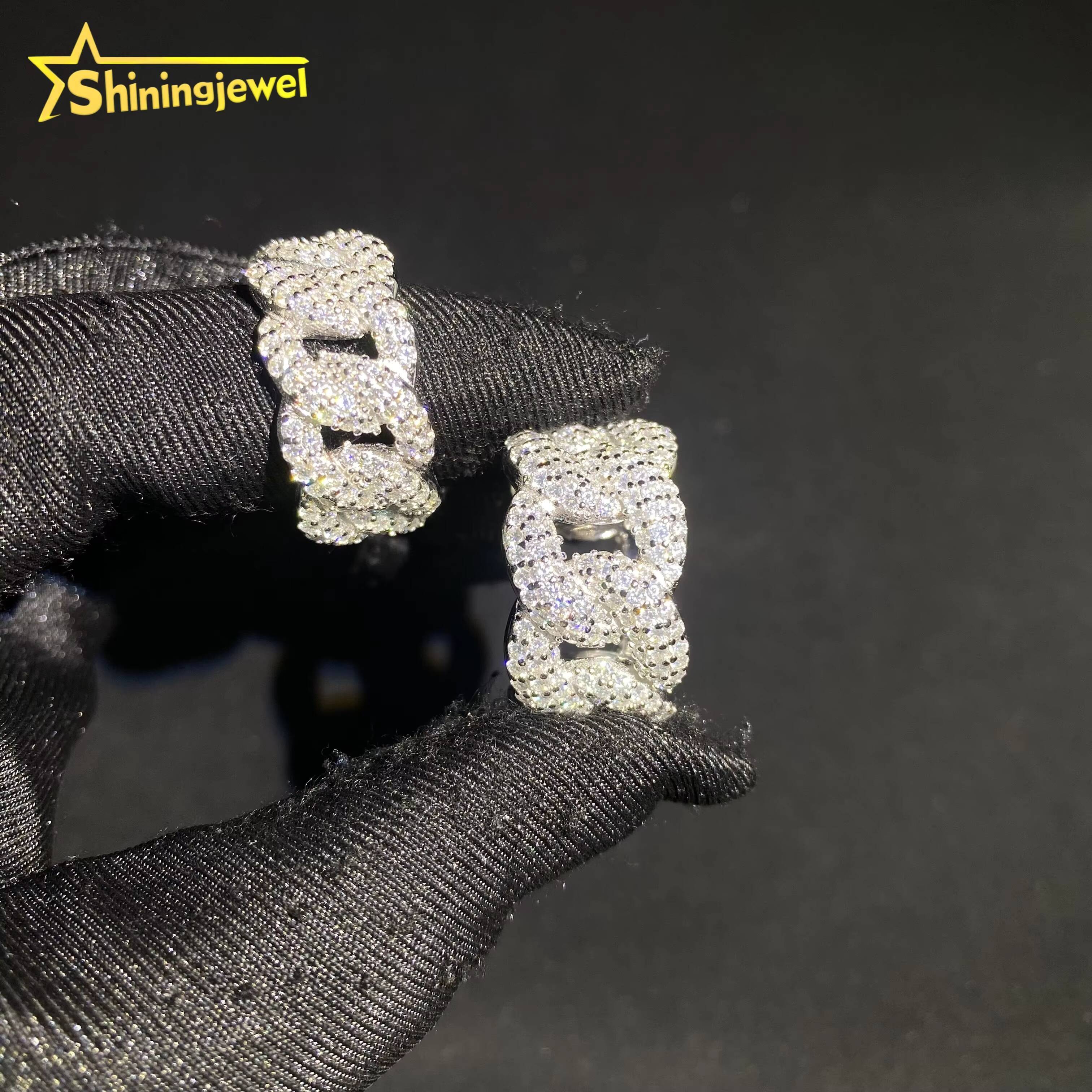 High Quality Custom Iced Out Hip Hop Men Jewelry Round Diamond Cuban Ring VVS Moissanite 925 Silver Ring GRA Certificate