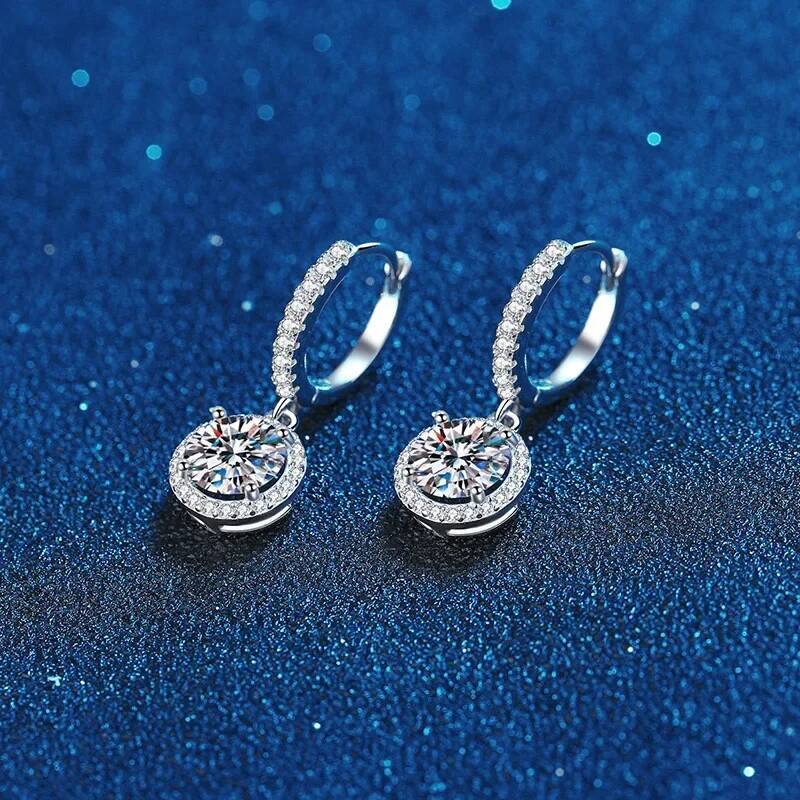 Designer earrings for woman 1 Ct Moissanite 925 Sterling Silver Round Earrings for Women Luxury Evening Style free shipping