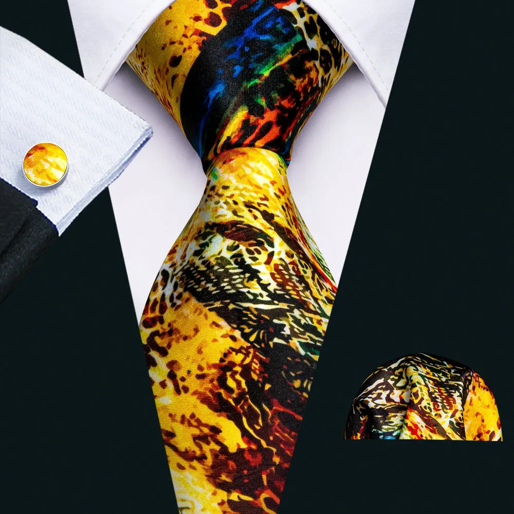 er Gold Print Silk Tie For Men High Quality Pocket Square Cufflinks Sets Party Birthday Gifts Necktie BarryWang 5281 251014