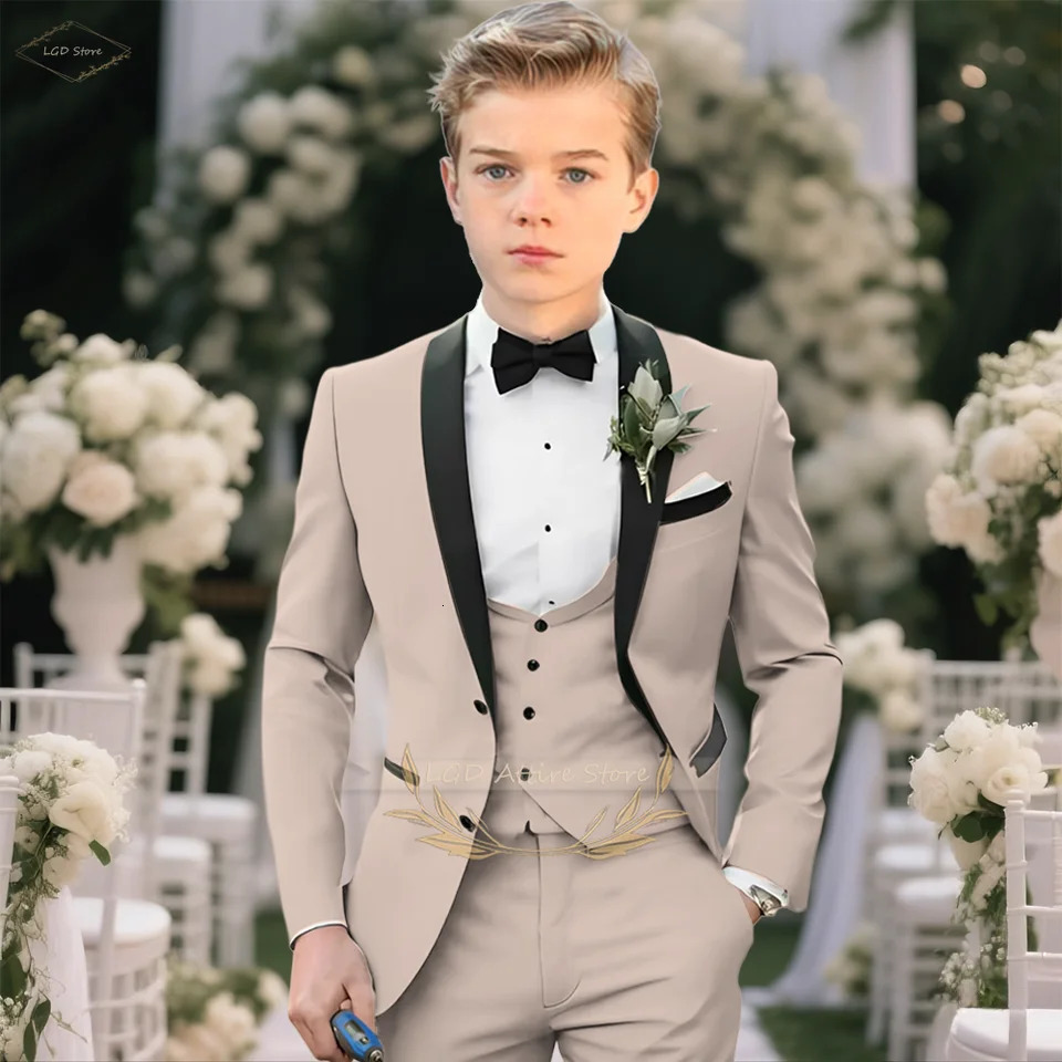 Boys 3piece suit stylish black shawl collar jacket vest and pants suit for childrens party or wedding formal wear 251017
