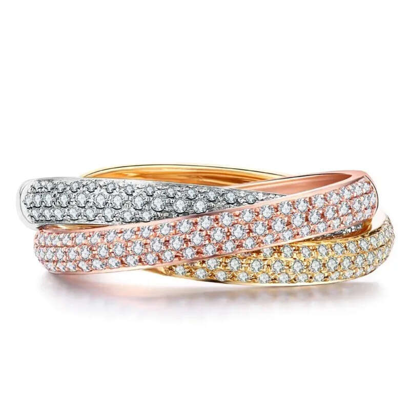 Rulalei Brand Gorgeous Three Color Wedding Rings Jewelry Sterling Sier Rose Gold White Pave Micro 5A Zircon CZ Dia Party Women Cross Band Ring Gift