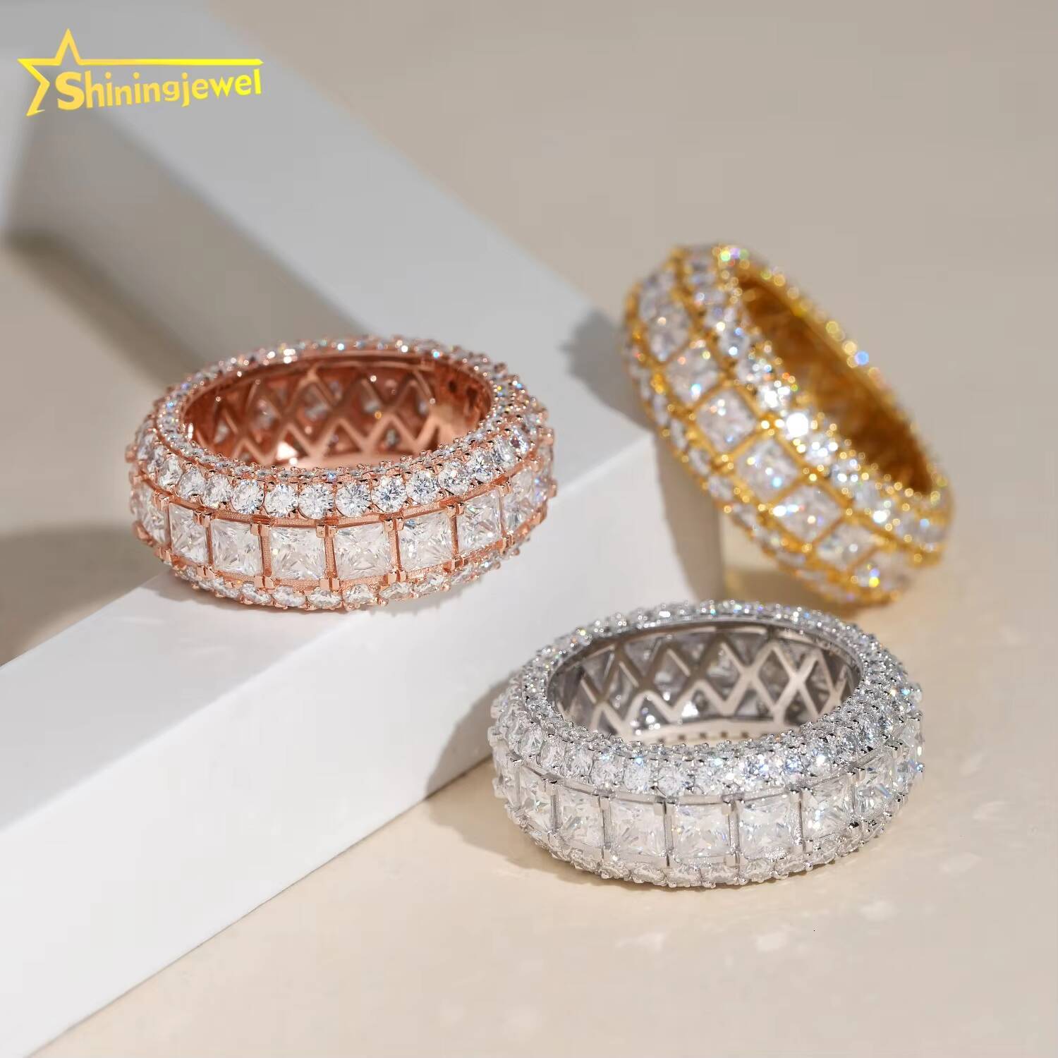 New Design Square Princess Eternity Ring Moissanite Engagement Ring for Men Pass Diamond Fine Jewelry 925 Silver Band Ring