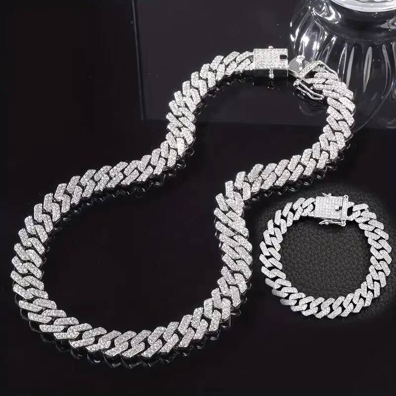 High Quality Fashion Designer Hip Hop Gold Plated Necklace Men Jewelry Bracelet 10mm Wide Mens Moissanite Cuban Chain