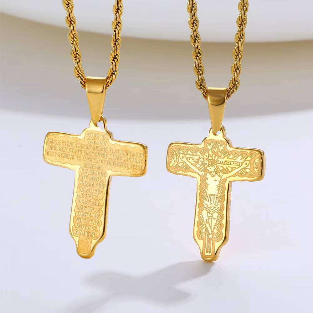 14k Gold Plated sterling silver Christian Religious Jesus Charm Cross Pendant for Women and Men