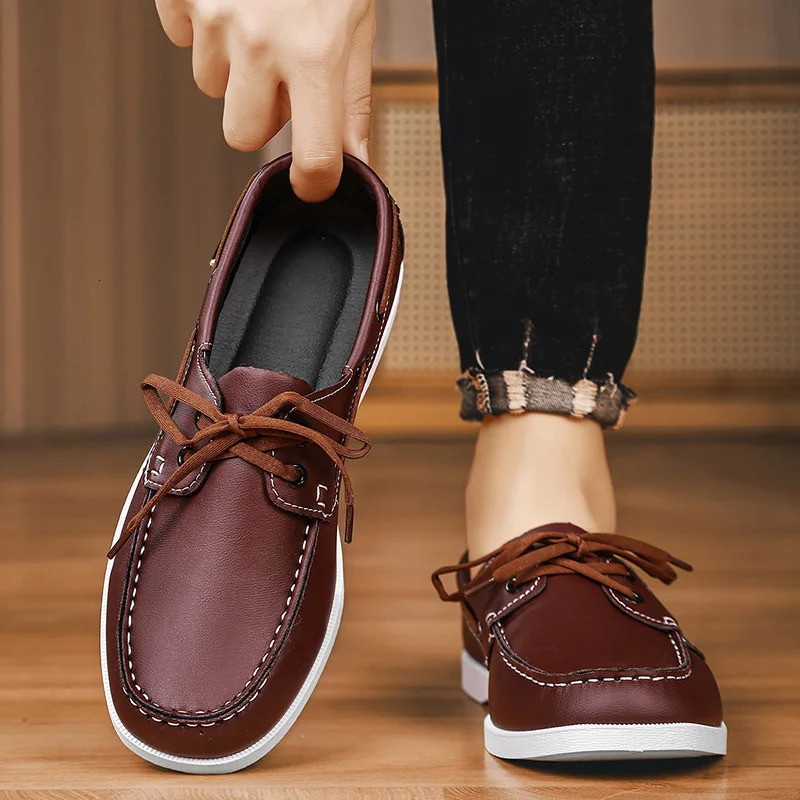 Retro Brown Leather Casual Shoes Man Flats Large Size 4048 Mens Shoes Comfortable SlipOn Social Shoe Male Moccasins 251013