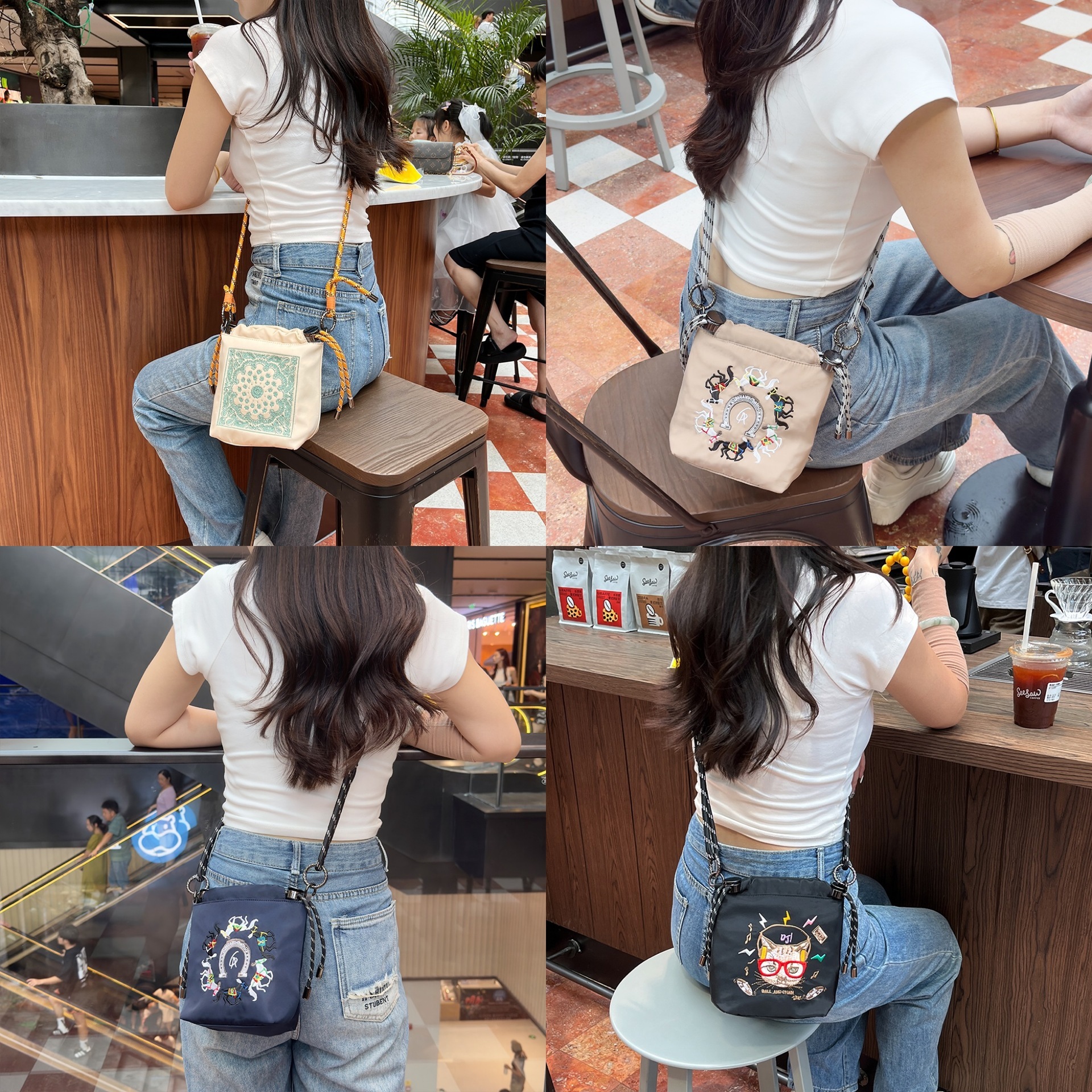 Designer style embroidered women's crossbody bag cartoon bag cute multifunctional portable women's fashionable crossbody bag