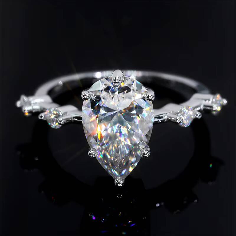 Fashion Jewelry Rings S925 Silver Halo 15CT40CT Pear Cut Moissanite Ring Custom Fine Women Engagement Weeding Ring