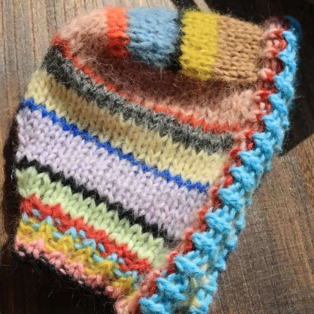 Fashion Color Striped Balaclava Hat Ear Protector Windproof Hand Crocheted Hat Neck Tie Pullover Bean Cap 251014