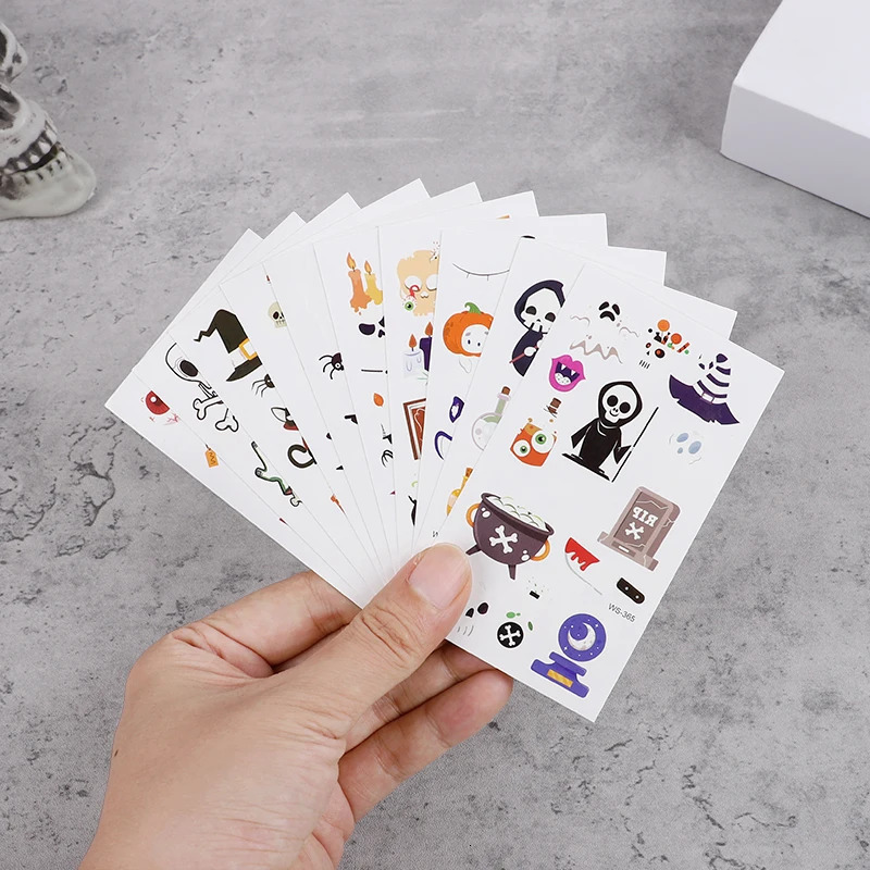 10Sheets Halloween Luminous Tattoo Stickers Ghost Pumpkin Kids Adults Halloween Party Decoration Glow In The Dark Supplies Gifts 251010