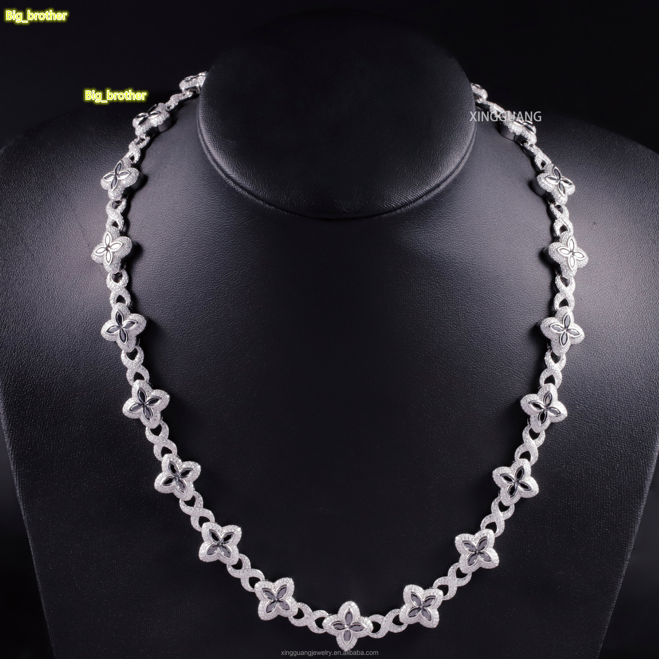 Fashion Black Diamond Marquise Cut Moissanite Clover Charms Infinity Cuban Links 925 Sterling Silver Cuban Link Chain Jewelry