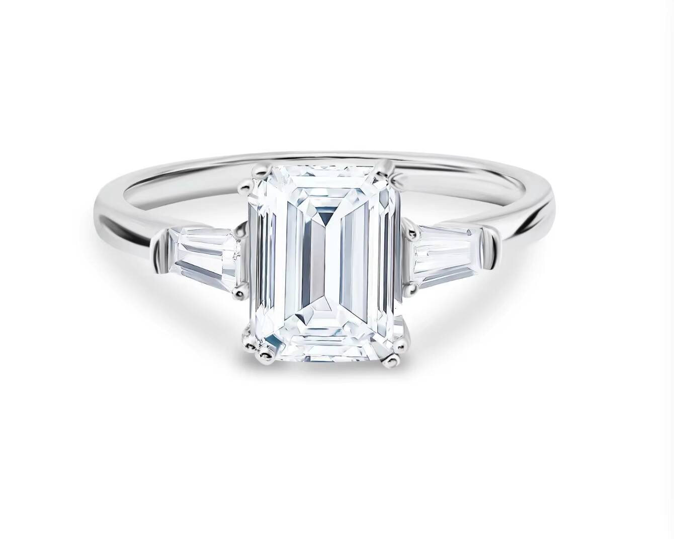 Fine Jewelry Emerald Cut Ring S925 Sterling Silver Statement Promise Ring Light Luxury GRA Rectangle Moissanite Ring for Women