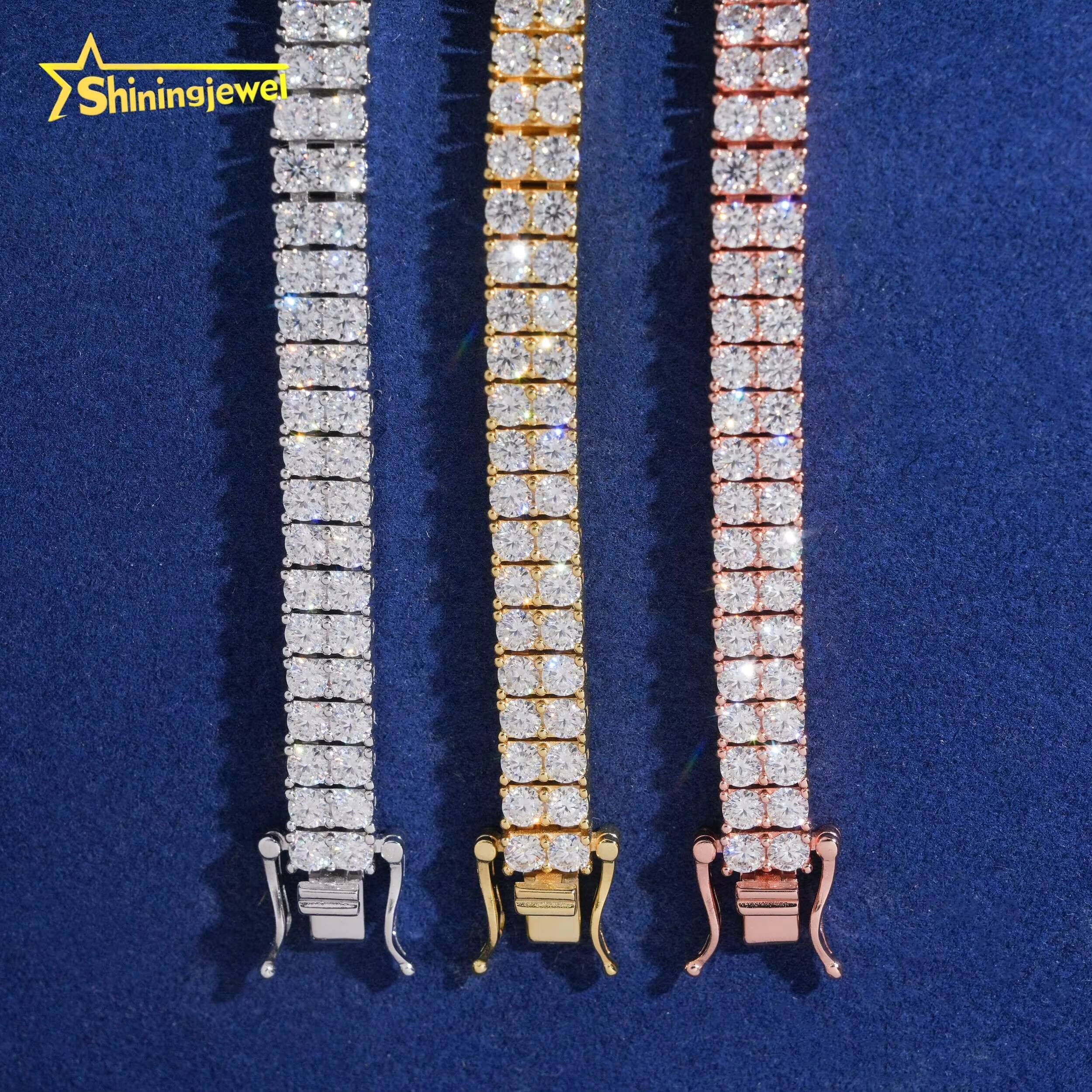 Luxury 2Rows 3mm 925 Silver Fine Hip Hop Moissanite Jewelry Bracelet Iced Out VVS Moissanite Diamond Tennis Chain Bracelet