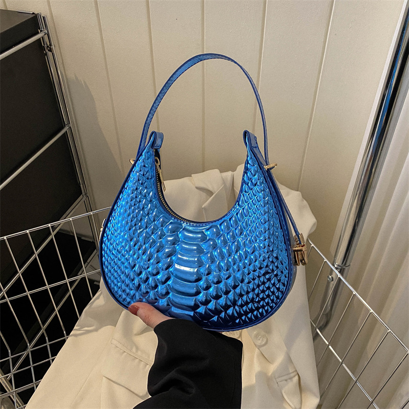 Luxury Brand Designer Bag Laser Glossy Crocodile Pattern Crescent Bag Women's Bag 2025 Fashion Casual Candy Color Underarm Shoulder Bag Dumpling 