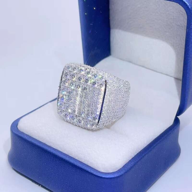 Hot Sell Drop Shipping White Gold Iced Out GRA Moissanite Diamond Ring for Men