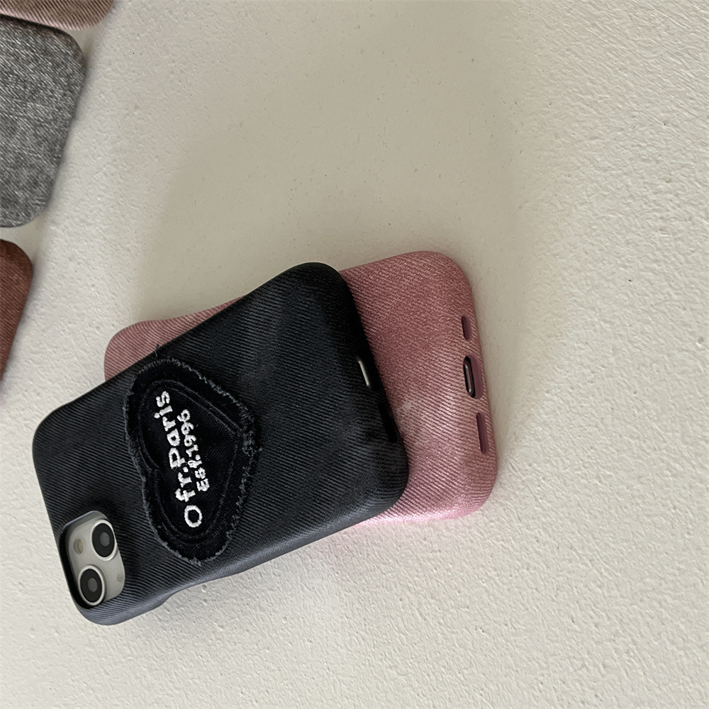 Suitable for iphone 17/16/15/14 Pro Max Denim Embroidered Heart Phone iPhone 13/12 Cartoon Case
