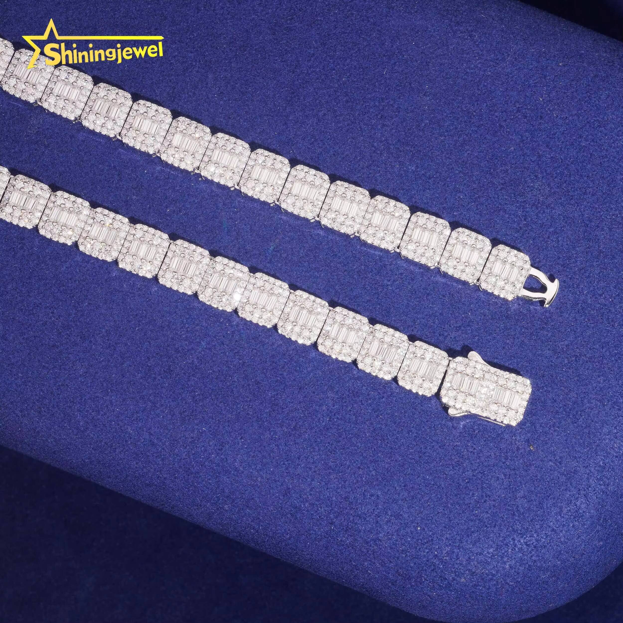 High Quality Custom Cuban Link Chain Men Women 925 Silver Iced Out VVS Baguette Moissanite Cuban Chain Necklace