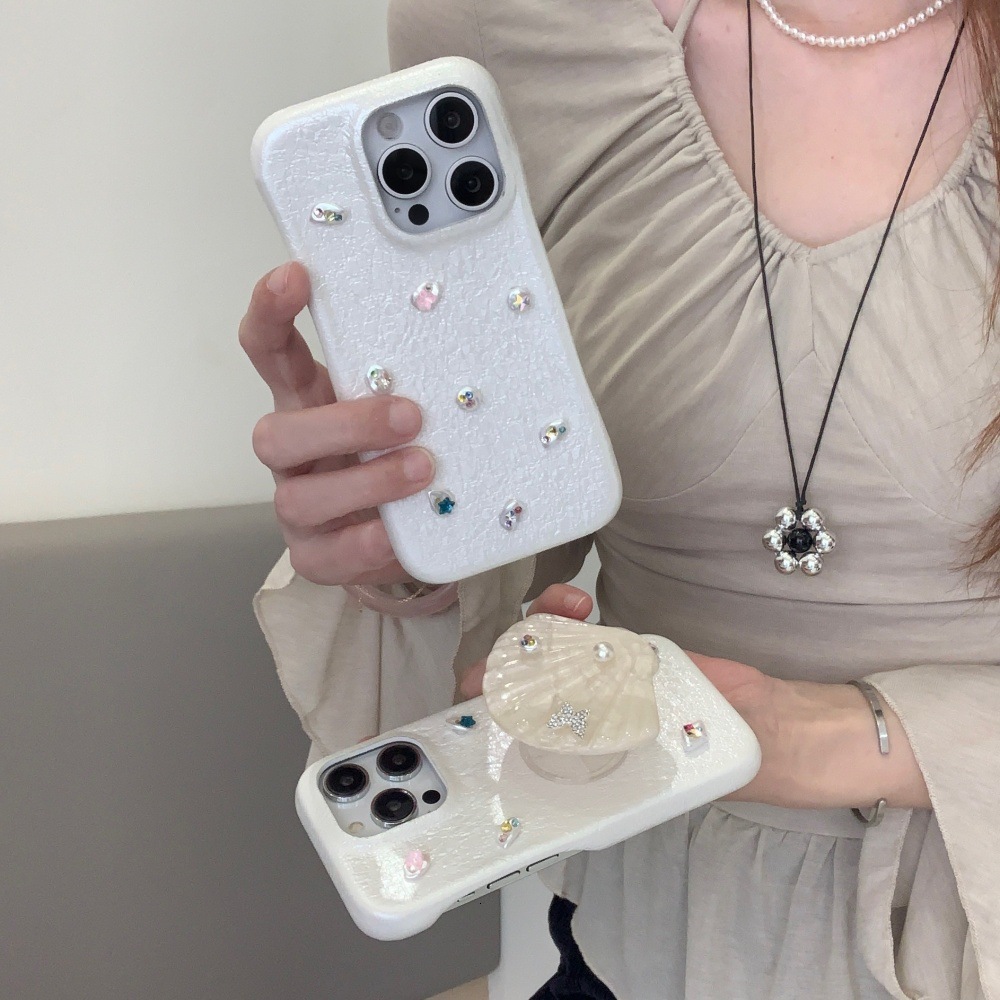 Cute Case Cover Compatible for iPhone 17/17 Pro/Pro Max Case Summer Beach Shells Irregular Diamond for Girl Women Soft Handmade Fashion Protective iPh