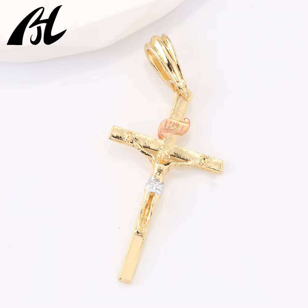 14k Two-tone gold Religious Theme Cross Small Charm Necklace Christ Pendant