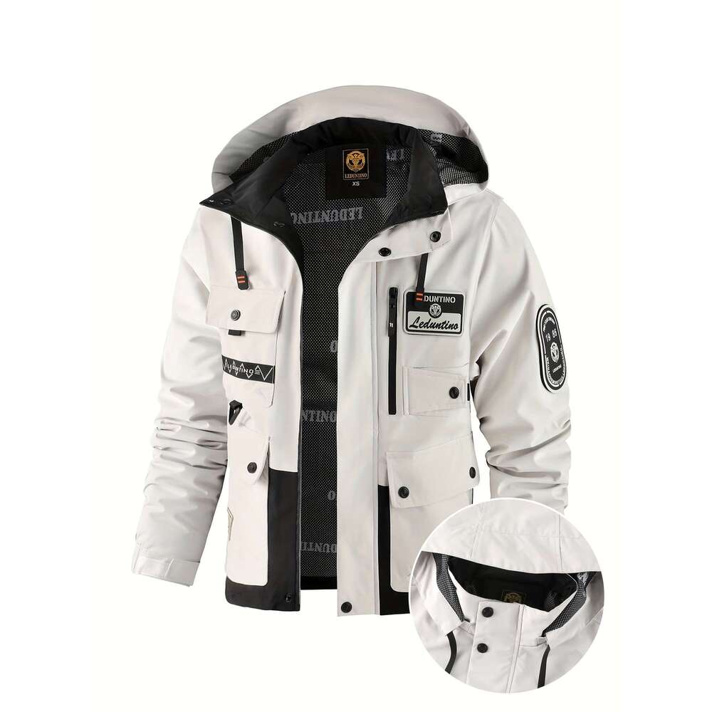 Spring Autumn New Hooded Thin Outdoor Warm Storm Casual Multi-Pocket Cargo Hat Detachable Zipper Men's Color Insertion Jacket