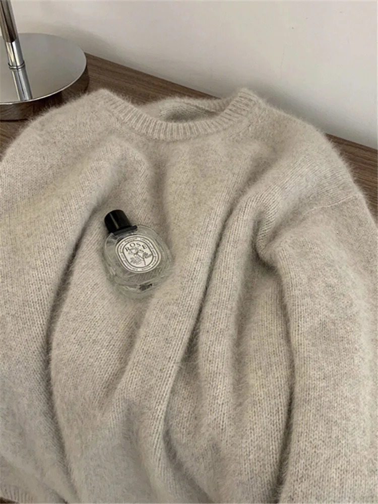 Soft Plush Sweater Womens Autumn Winter ONeck Loose AllMatched Knit Pullover Korean Style Solid Mohair Long Sleeved Top 251009