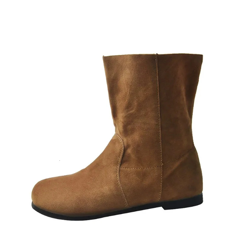 Fashion Autumn Women MidCalf Boots High Quality Cow Suede Leather SlipOn Flat Heel Casual Boots Ladies Handmade Retro 251011