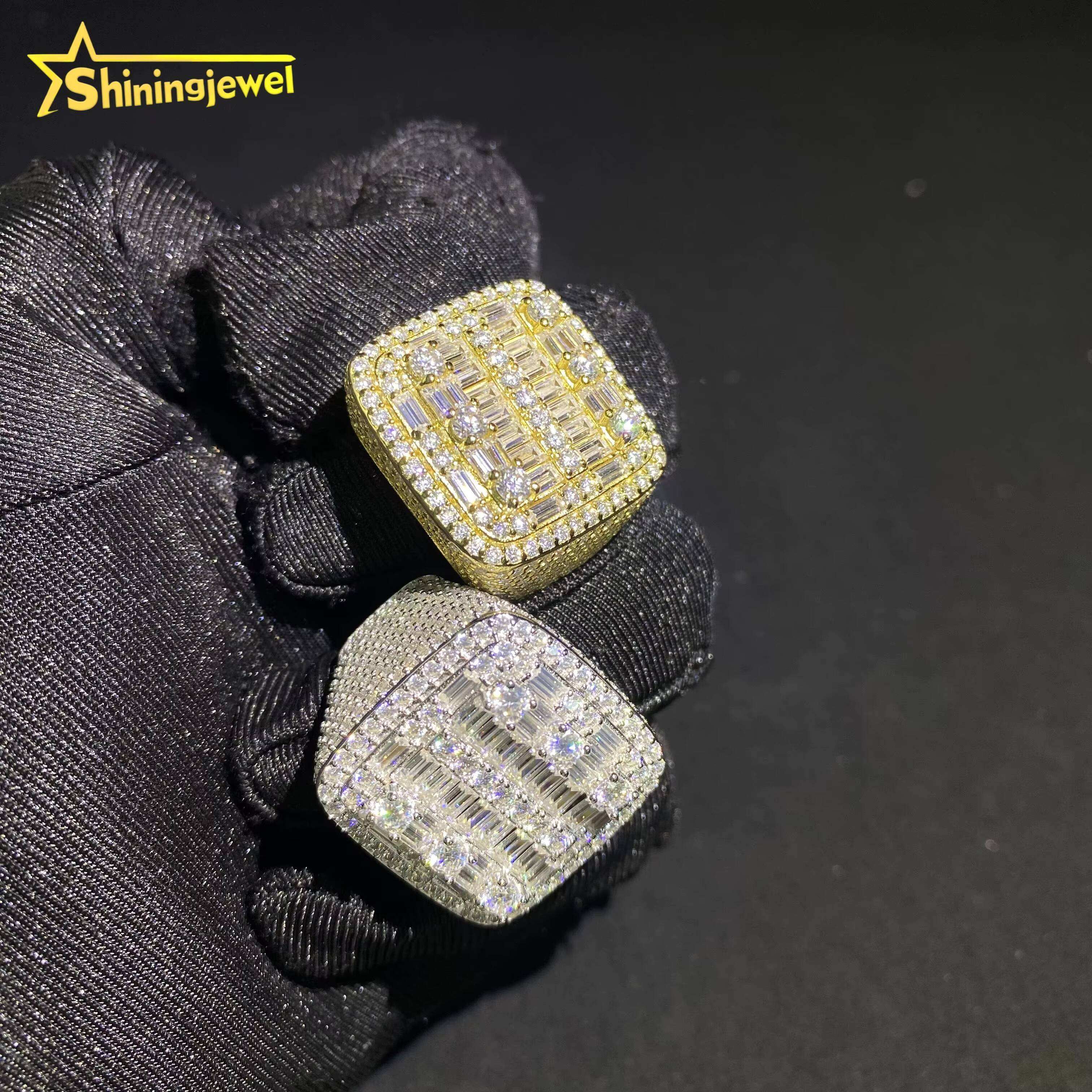 GRA Certificate Iced Out Jewelry Men Baguette Cut Diamond Square Ring Fine Hip Hop VVS Moissanite Custom 925 Silver Ring