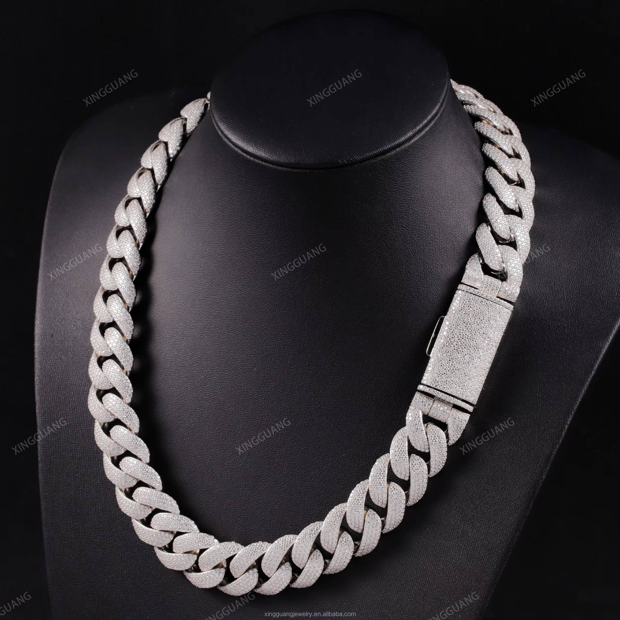 20MM 22MM Width Miami Big Heavy Cuban Necklace 925 Sterling Silver VVS Moissanite Hip Hop Jewelry Men Cuban Lidynamic Chain