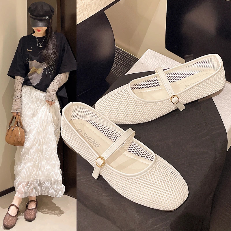 Womens Flat Shoes Spring Round Head Shallow Mouth Mesh Cloth Breathable Word with Antislip Wearresistant Single Shoes 251017 - view 3