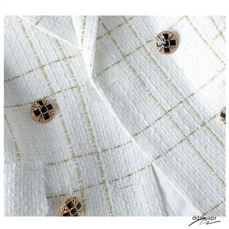 Ladies Jackets: ddmyApr Elegant White Suit Autumn Winter Wool Tweed Jacket, Casual Small Fragrance Outwear, Temperament Blazer Female Top