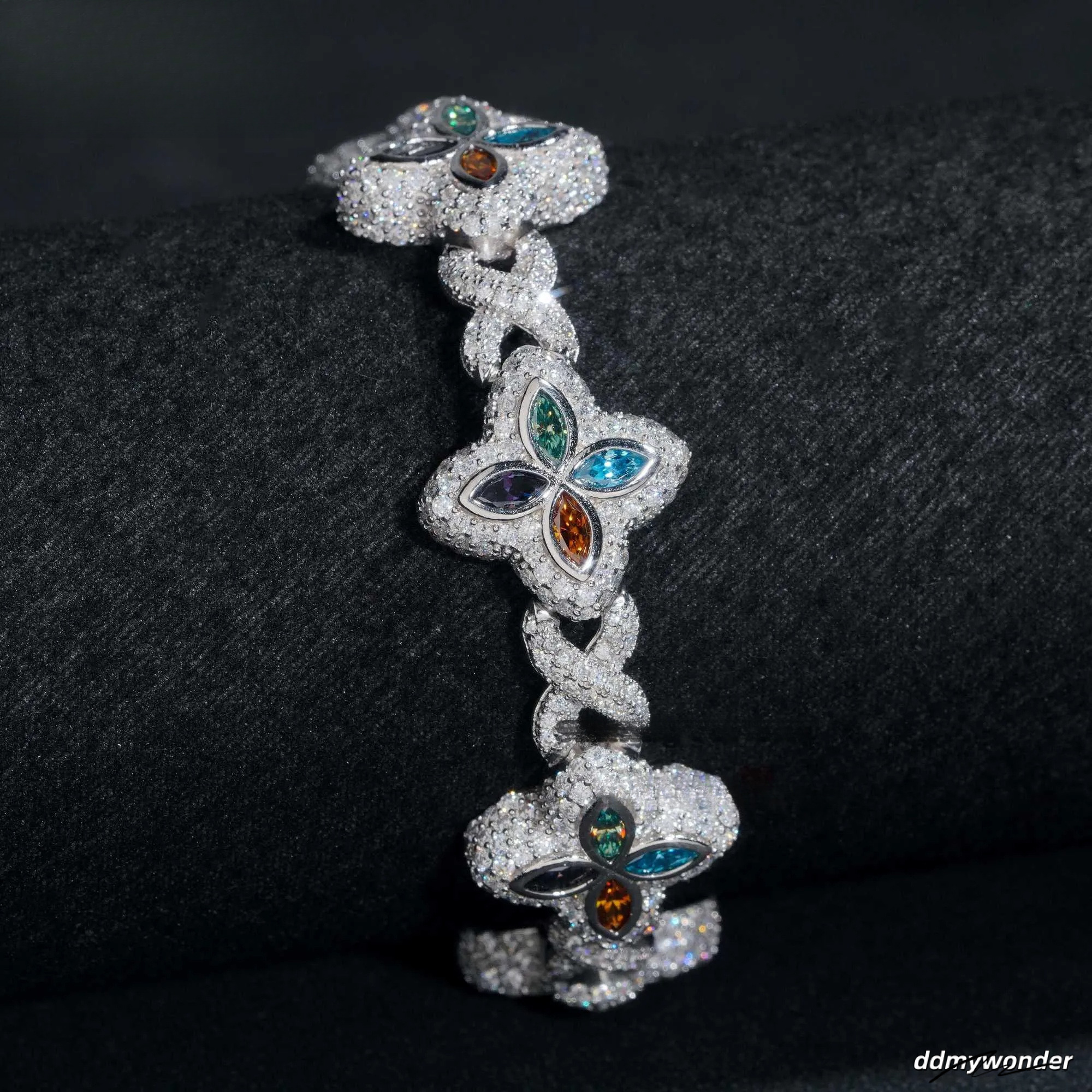 New Trendy Rapper Jewelry Hip Hop Gold Plated Moissanite Dia Sier Clover Infinity Men Cuban Link Bracelet Ddmywonder