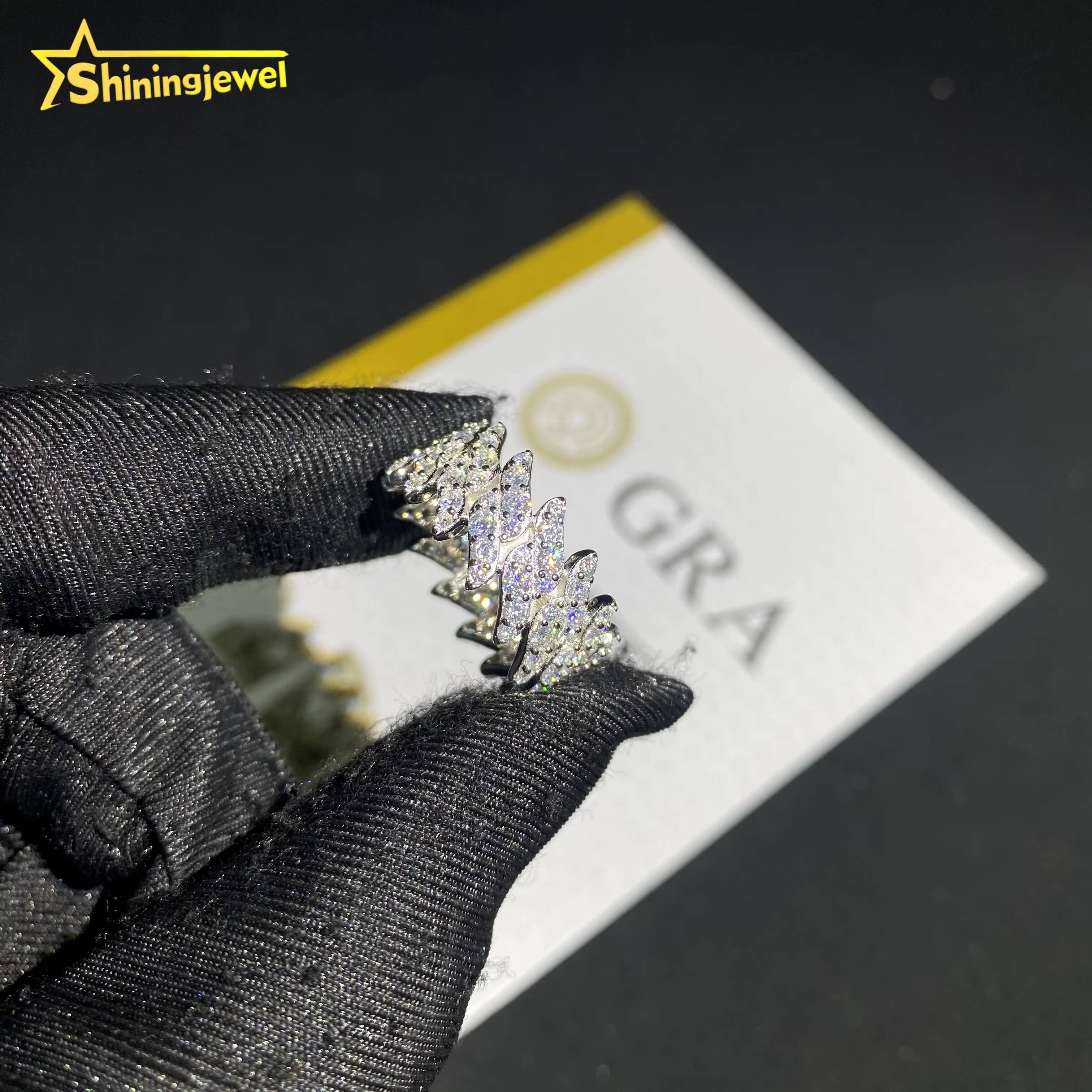 GRA Certificate Iced Out Hip Hop Men Jewelry Round Diamond Cuban Ring VVS Moissanite 925 Silver Ring for Men